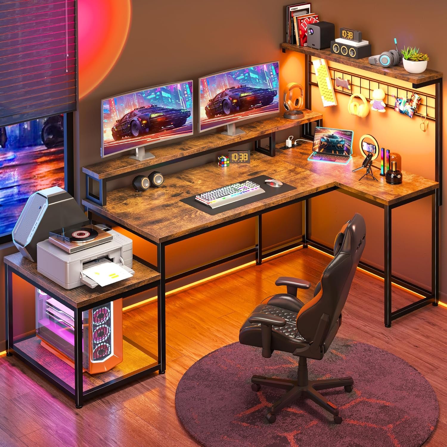 Transform Your Gaming Space: Review of the EnHomee L Shaped Desk with LED and Shelves