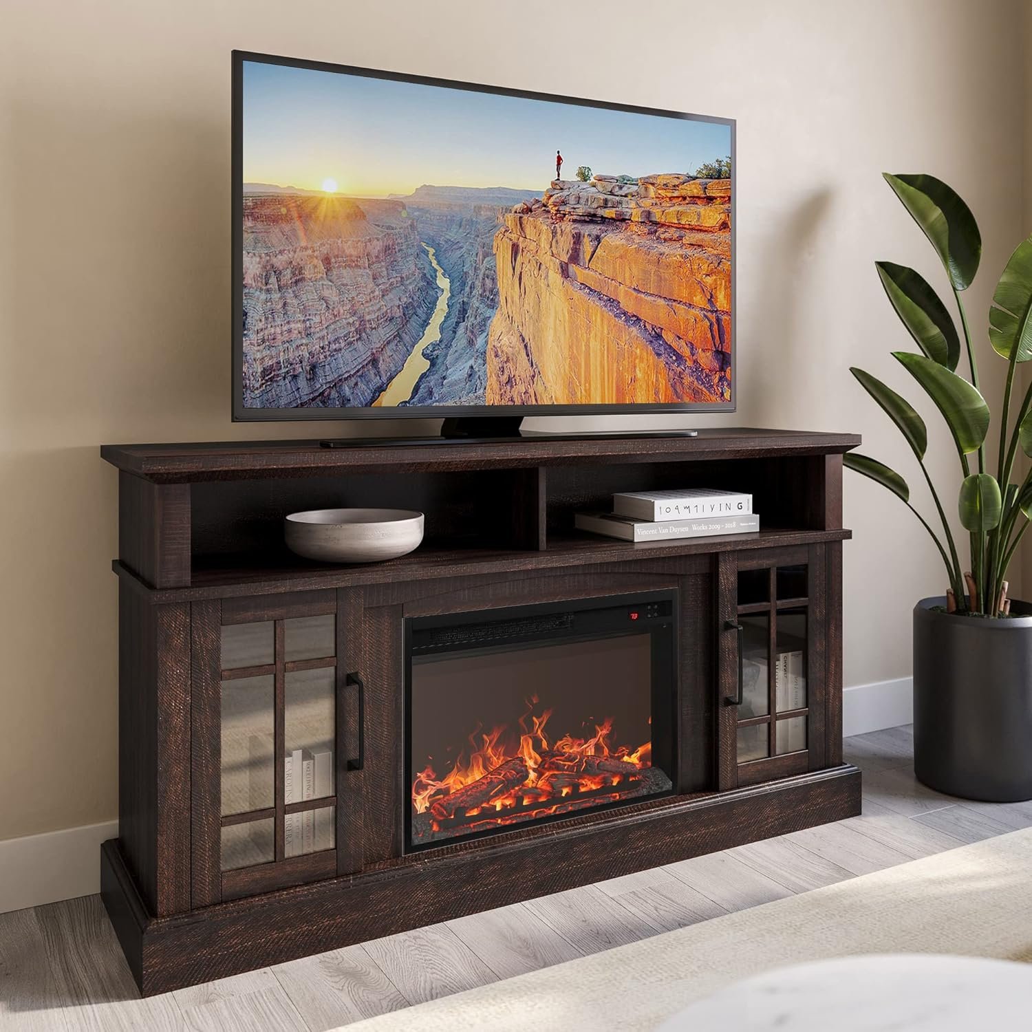 Transform Your Living Room: BELLEZE 58" Rustic TV Stand with Electric Fireplace Review!