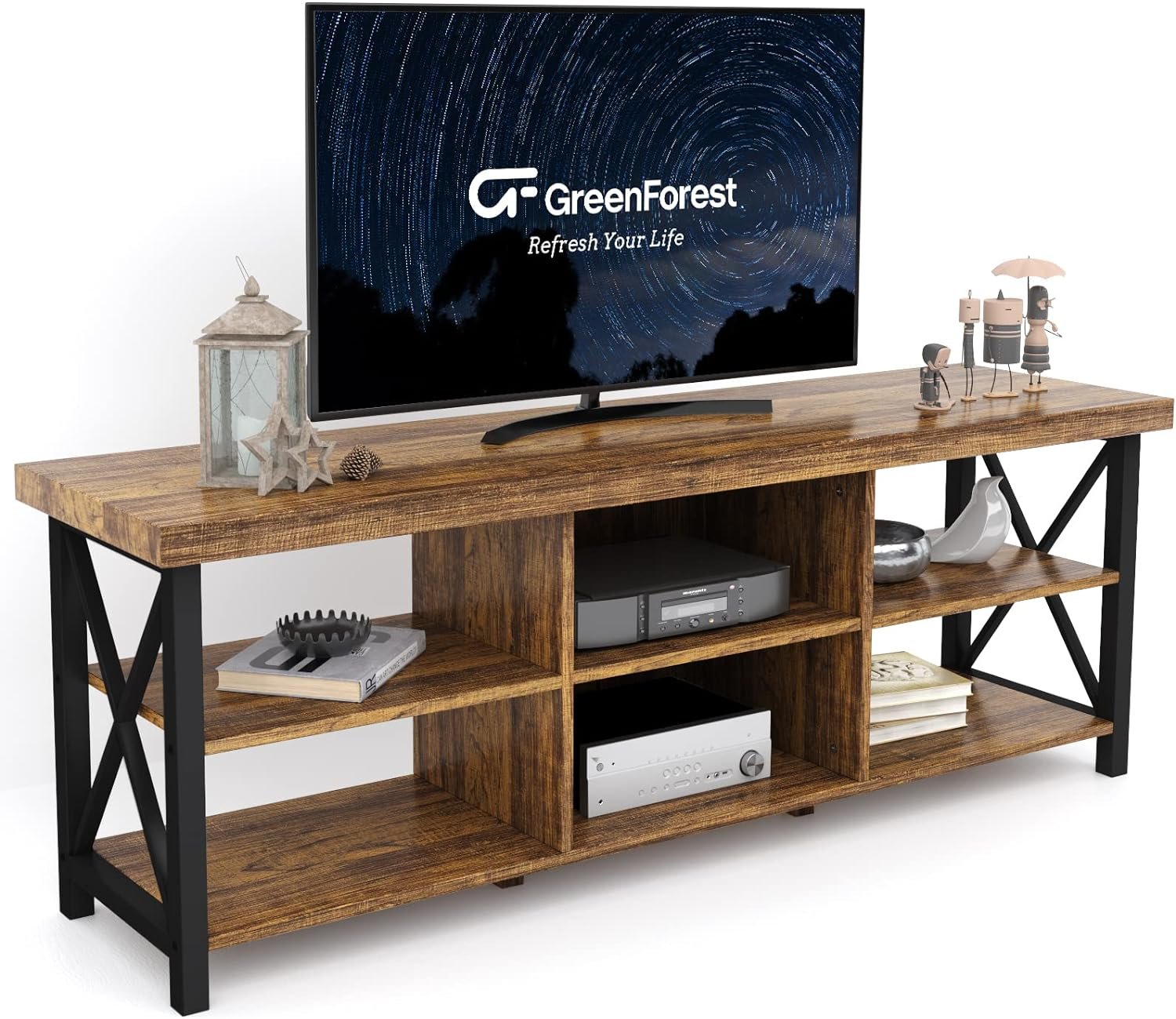 Transform Your Living Room with the GreenForest Walnut TV Stand: Stylish Storage for Up to 65" TVs