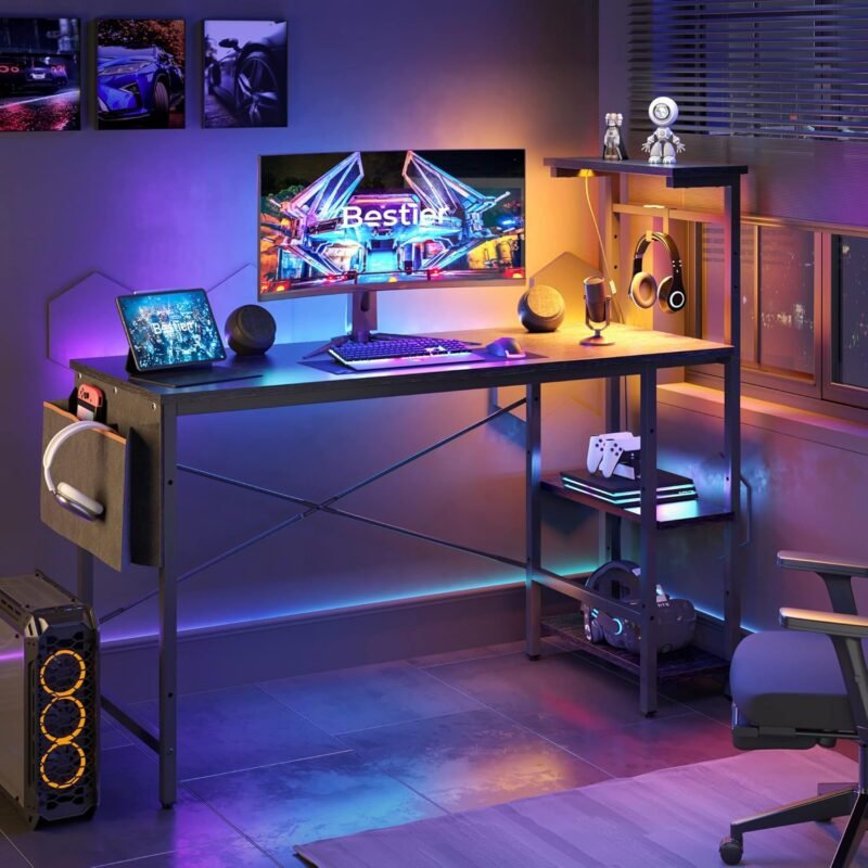 Transform Your Space: Bestier Gaming Desk Review with LED Lights & Adjustable Features!