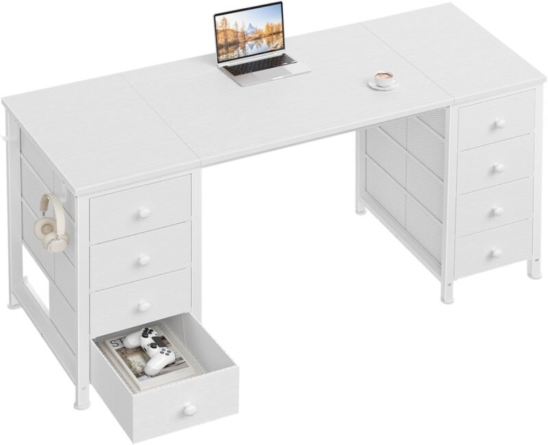 Transform Your Space: The Ideal White Computer Desk with Ample Storage!