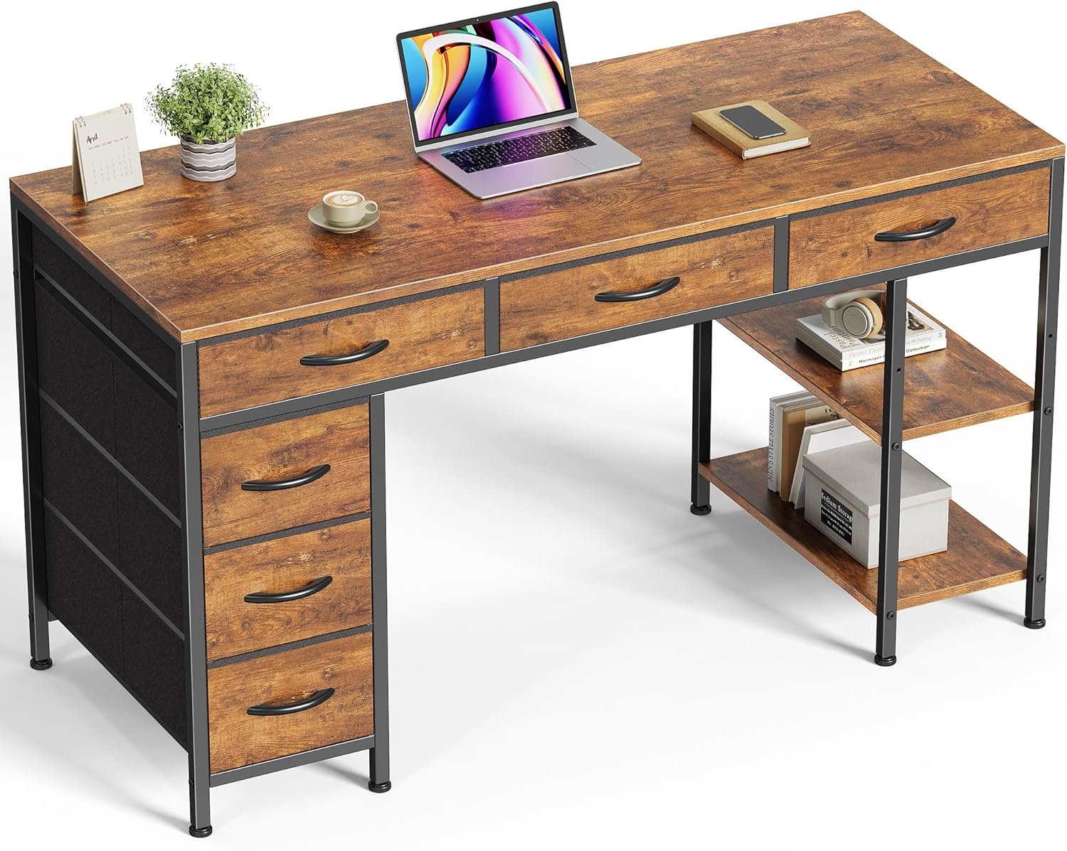 Transform Your Workspace: Huuger 47-Inch Computer Desk with 6 Drawers & Shelving!