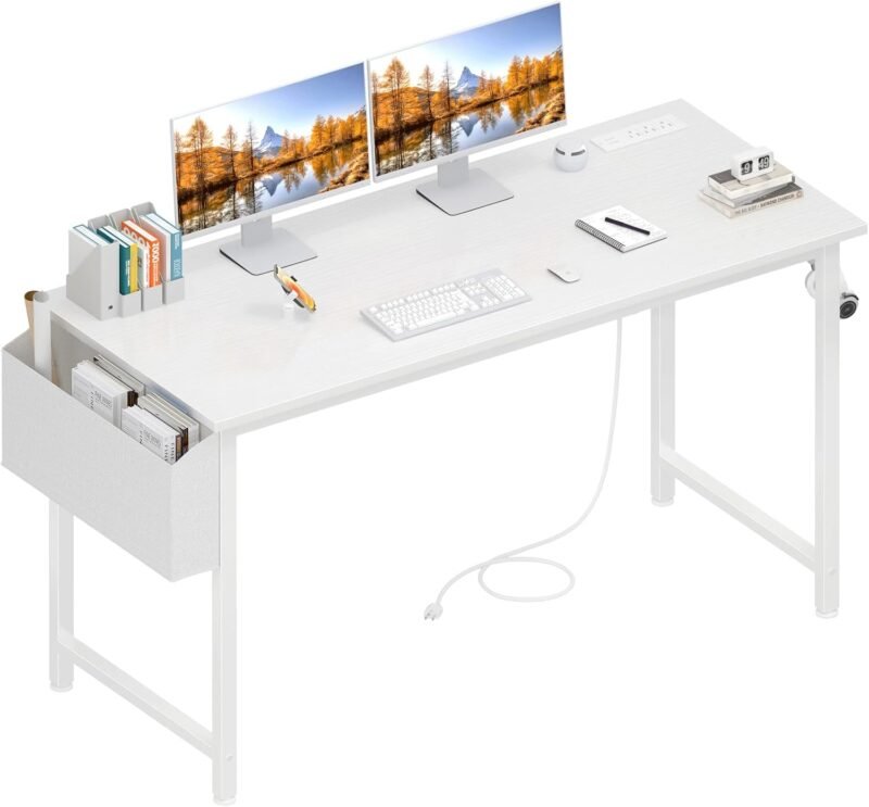 Transform Your Workspace: Lufeiya White Desk with Built-In Charging Station Review