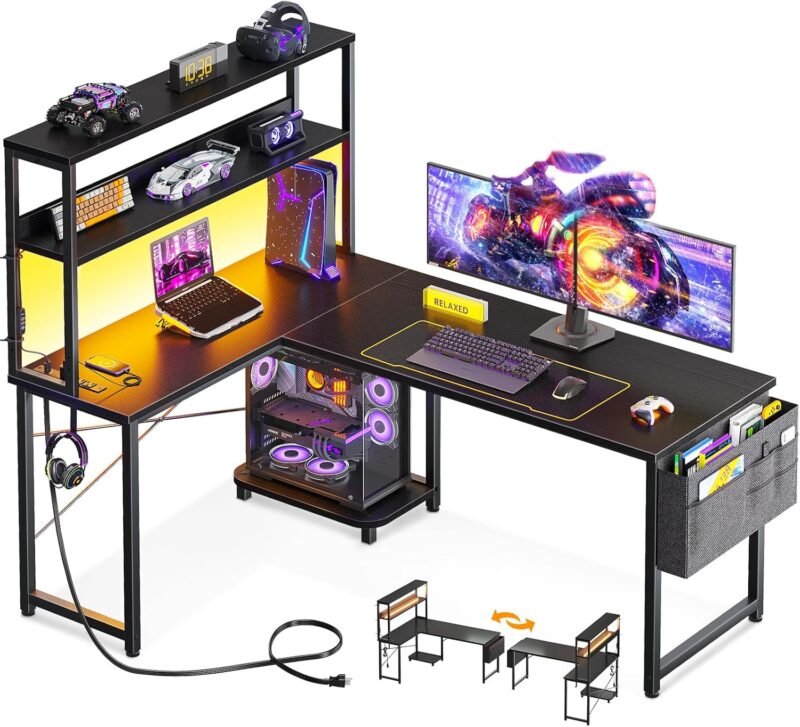Transform Your Workspace: ODK 53" L-Shaped Desk with LED Lighting Review