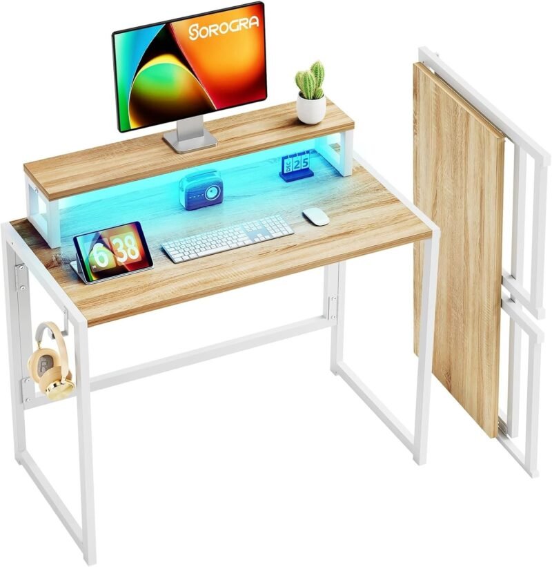 Transform Your Workspace: Review of the 31.5-Inch Small Folding Desk with LED Lights