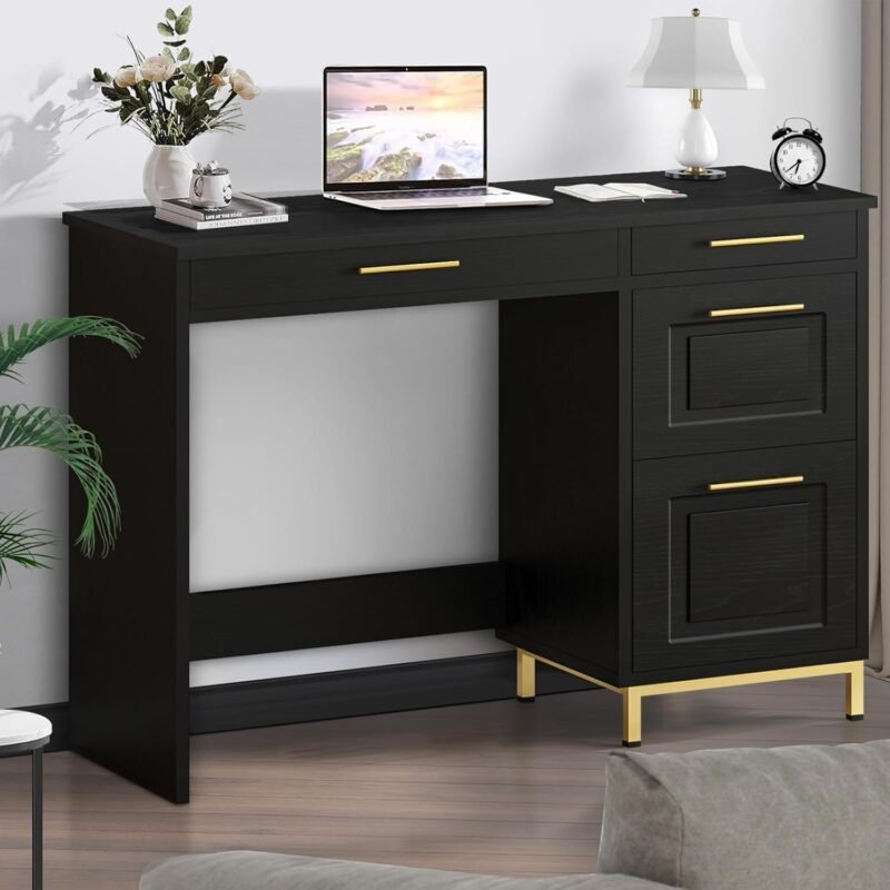 Transform Your Workspace: Review of the 4 EVER WINNER Black Desk with Golden Accents
