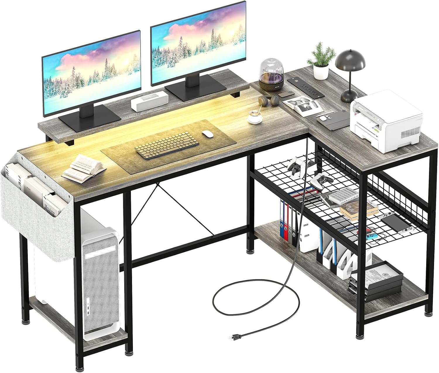 Transform Your Workspace: Review of the 49" L Shaped Desk with Power Outlet & LED Lights