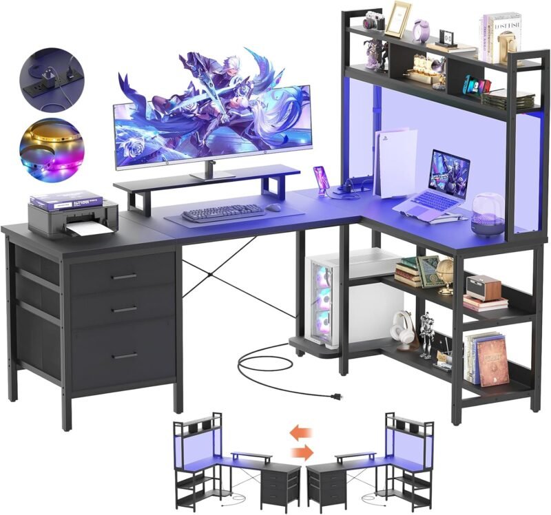 Transform Your Workspace: Review of the Aheaplus L Shaped Desk with Hutch and LED Lights