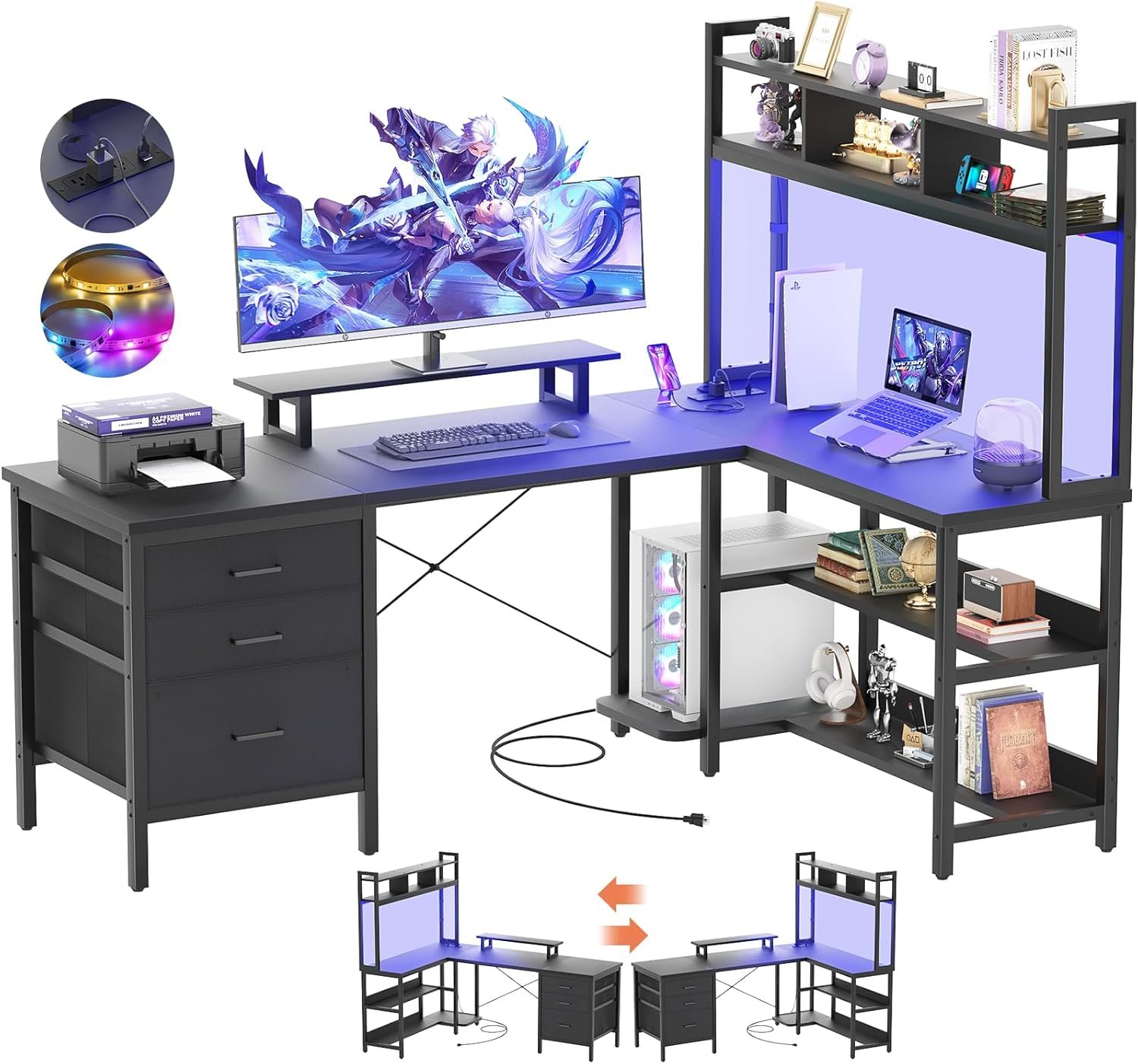 Transform Your Workspace: Review of the Aheaplus L Shaped Desk with Hutch and LED Lights