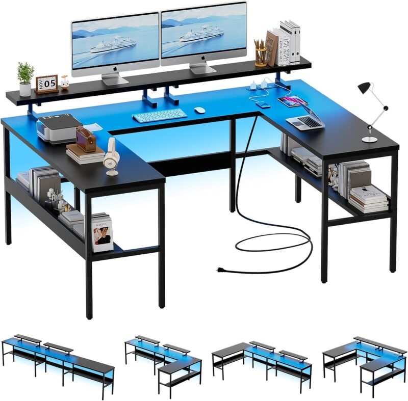 Transform Your Workspace: Review of the Customizable U & L Shaped Desk with LED Lights