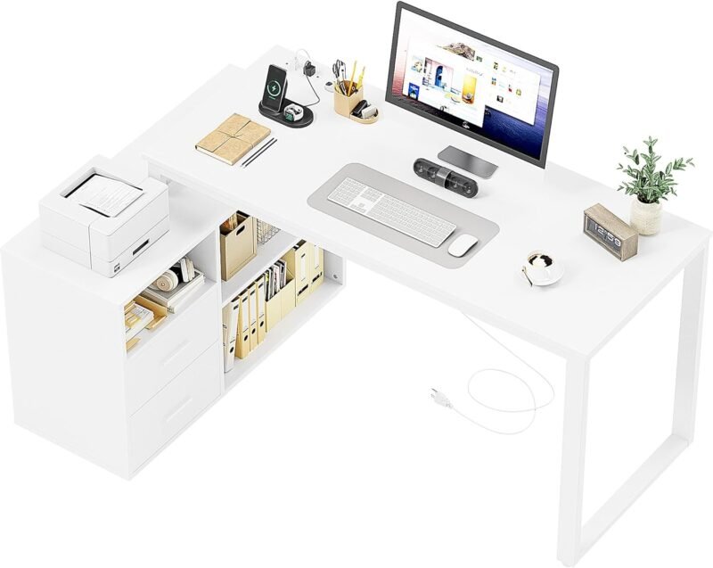 Transform Your Workspace: Review of the Homall L Shaped Desk with Drawers & Power Outlets