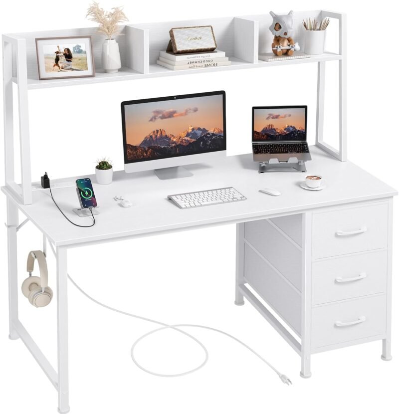 Transform Your Workspace: Review of the White Computer Desk with Hutch & Drawers