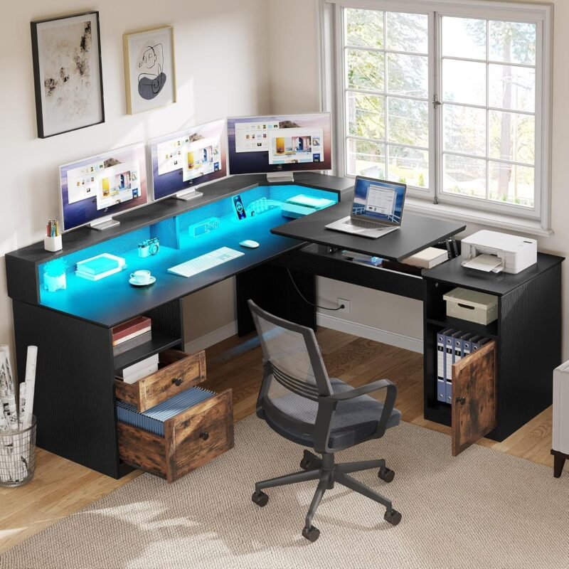 Transform Your Workspace: Review of the YITAHOME L Shaped Desk with Outlets & LED Lights