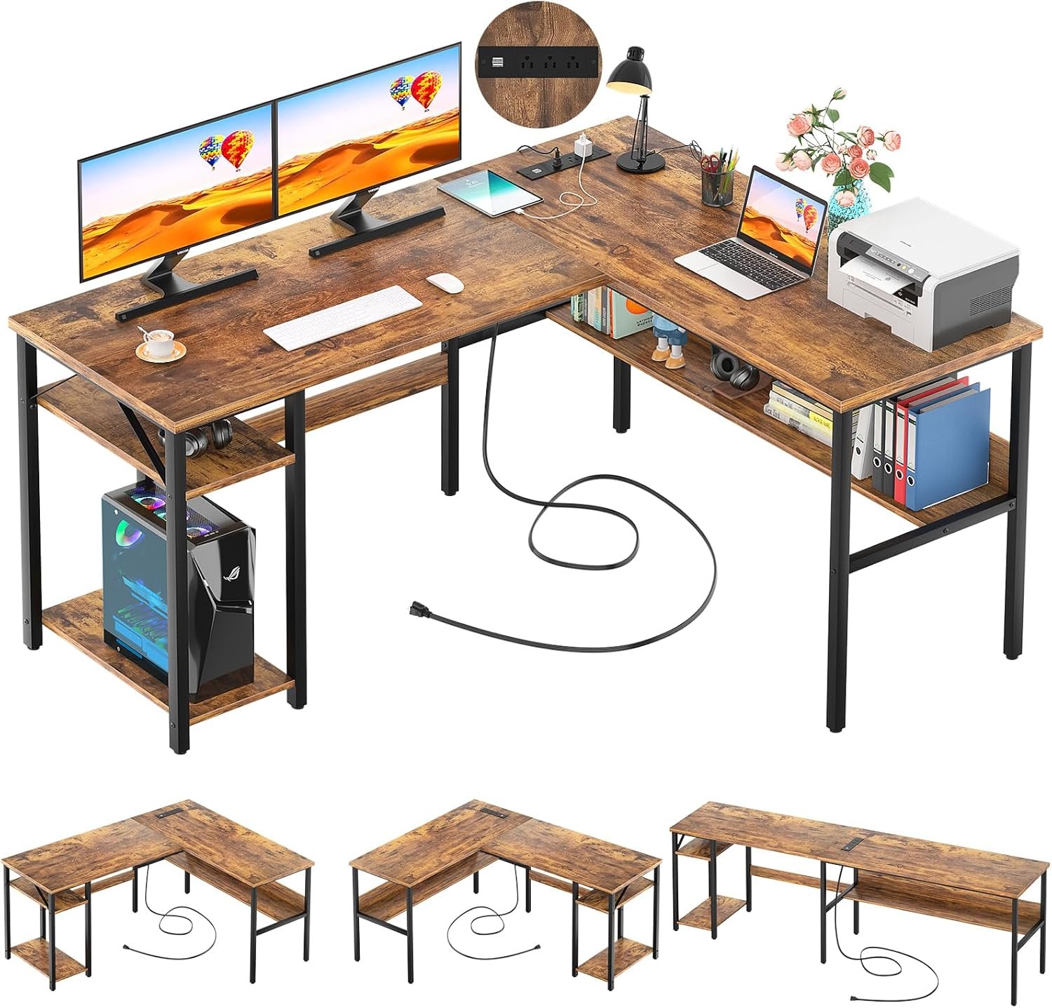 Transform Your Workspace: Unikito L Shaped Computer Desk with USB Charging & Smart Storage!