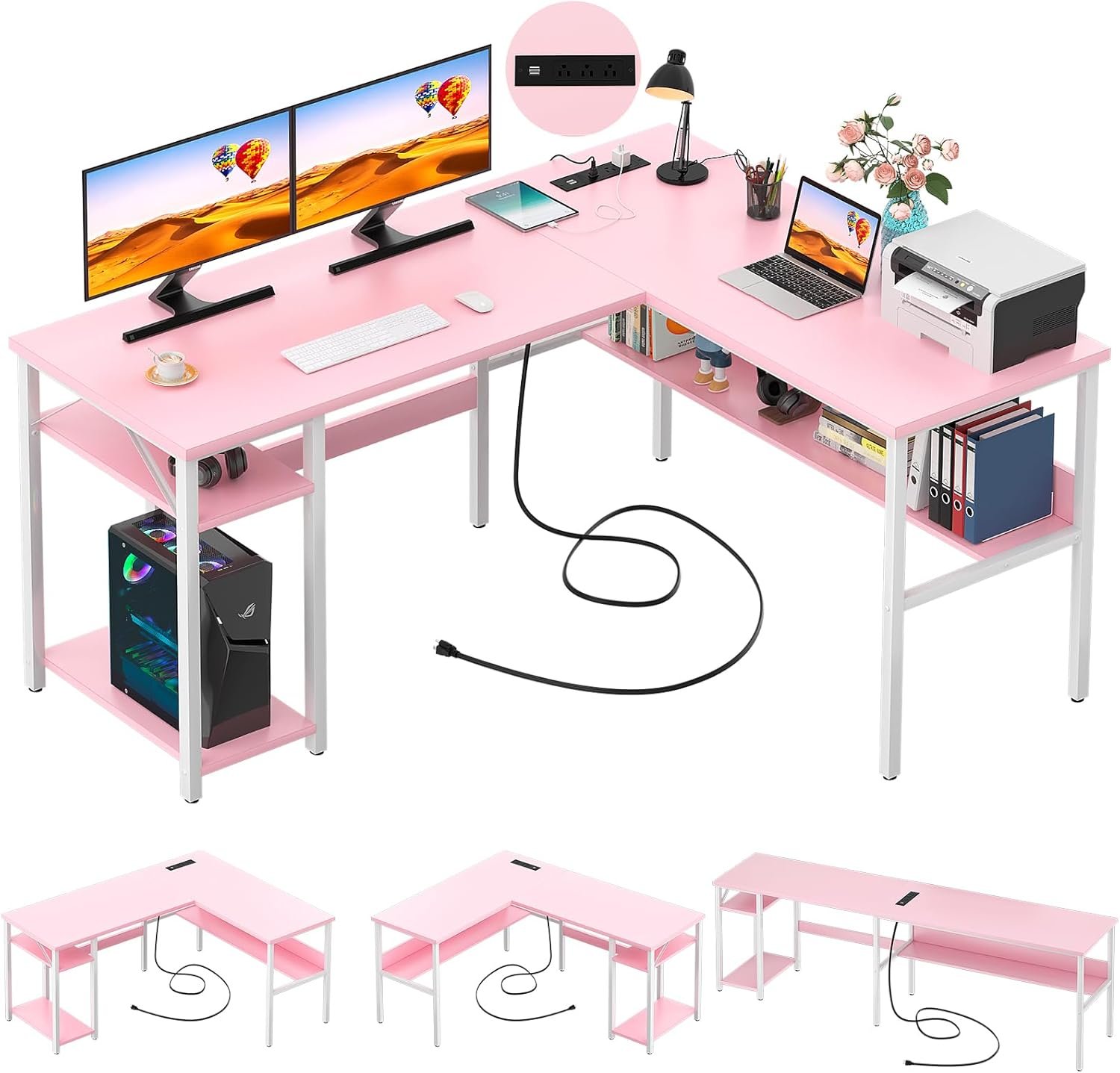 Transform Your Workspace: Unikito Reversible L Shaped Desk with USB Charging!