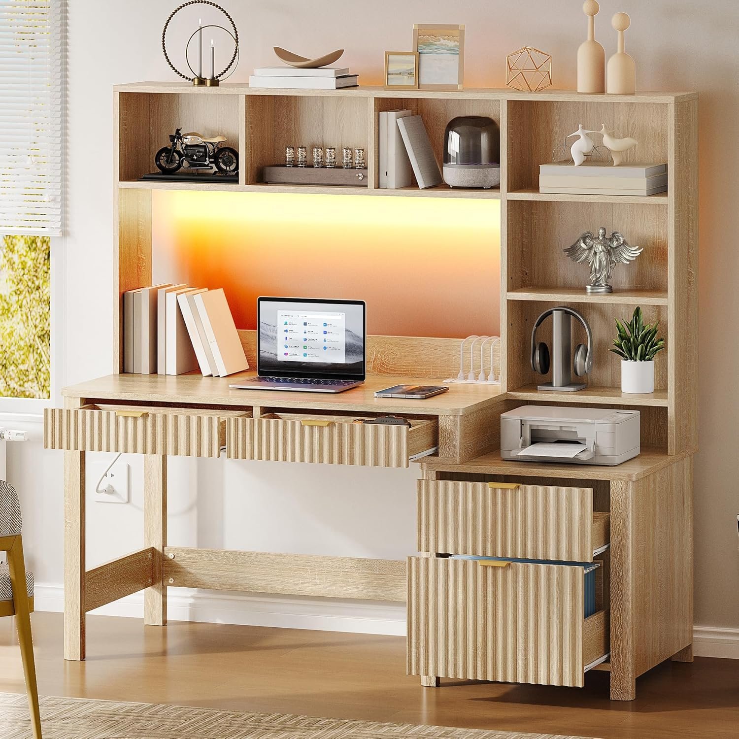 Transform Your Workspace: YITAHOME 55" Computer Desk with Hutch & LED Lights