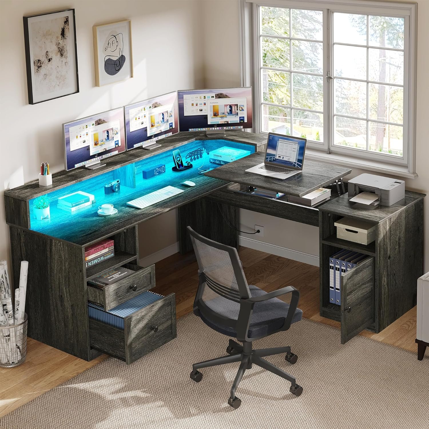Transform Your Workspace: YITAHOME L-Shaped Desk Review with Power Outlets & LED Lights