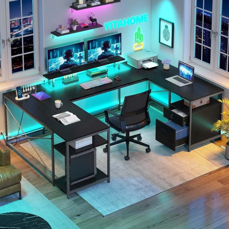 Transform Your Workspace: YITAHOME U Shaped Desk Review with Power Outlets & LED Lights