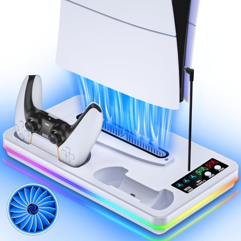 Ultimate PS5 Stand & Cooling Station: Elevate Your Gaming Experience with 10 RGB Lights!