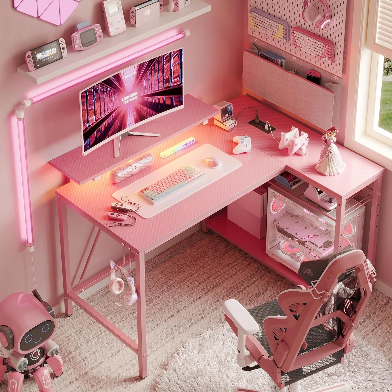 Unlock Ultimate Gaming: Bestier 42" L-Shaped Desk with LED & Power Outlets!