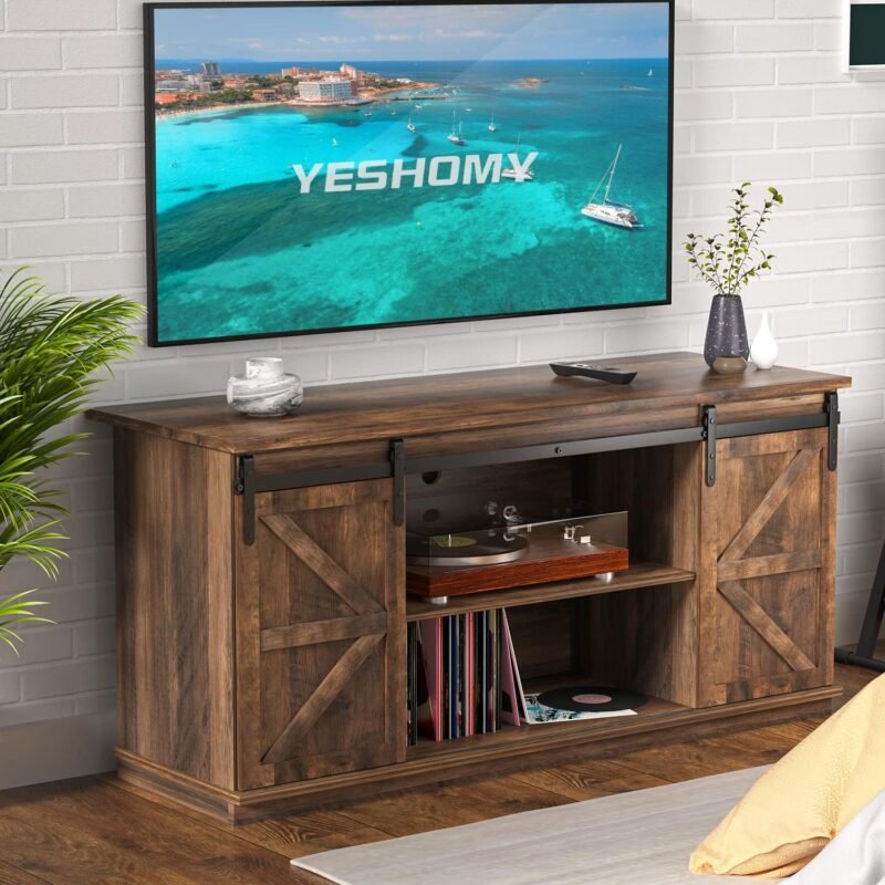 Transform Your Living Room with the YESHOMY 58" Barnwood TV Stand: Style Meets Functionality!